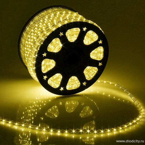 Светодиодный дюралайт - фиксинг круглый, 13мм, желтый