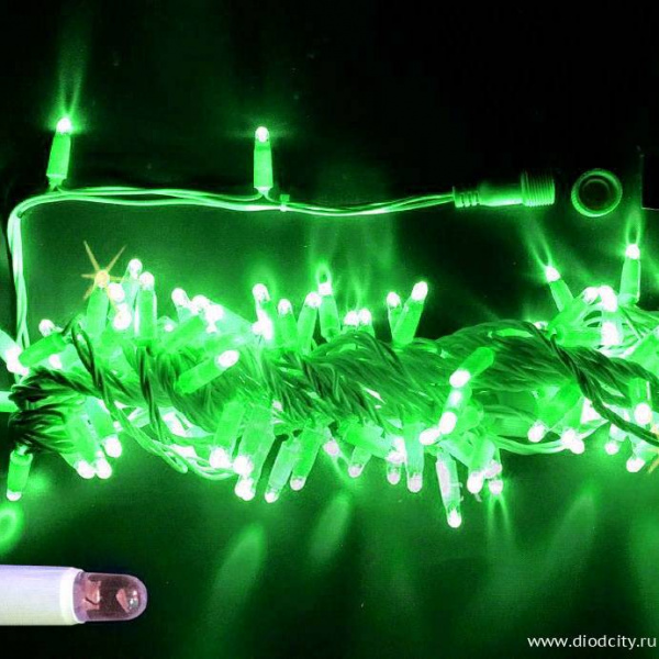 Гирлянда-нить, герметичный колпачок, с мерцанием, 10м, зеленый, 24В
