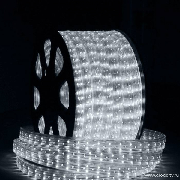 Светодиодный дюралайт 5-х жильный плоский 11*28мм, белый.