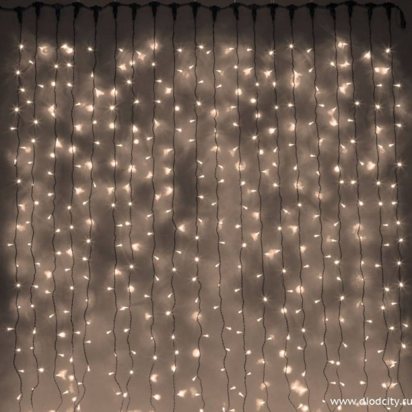 Светодиодный занавес "Дождь", 2 х 6м. теплый белый