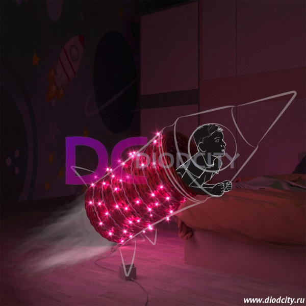 Гирлянда нить Rich LED 10 м, 100 LED, 220 В, прозрачный, цвет розовый