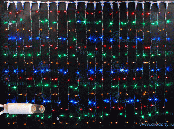 Светодиодный дождь (занавес) мерцающий 2х6 мульти диоды