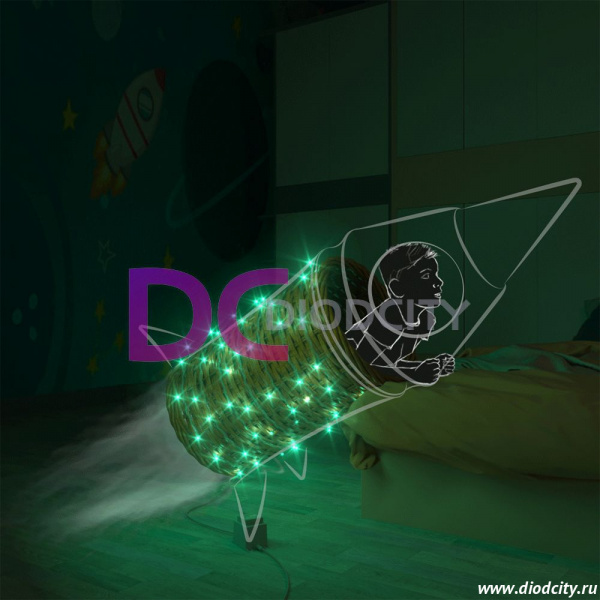 Гирлянда нить Rich LED 10 м, 100 LED, 220 В, прозрачный, цвет зеленый