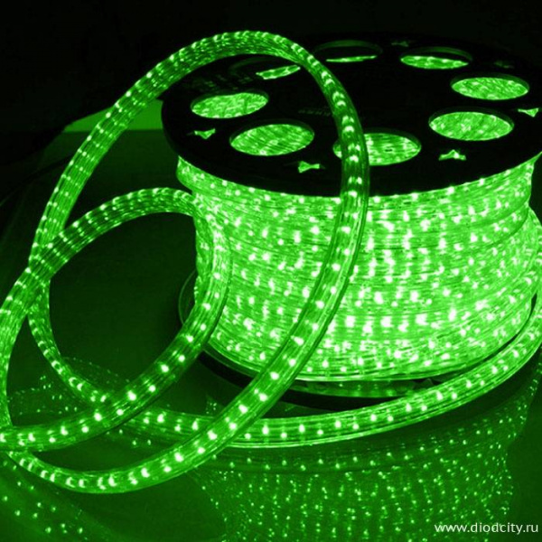 Светодиодный дюралайт 3-х жильный плоский 11*18мм, зеленый