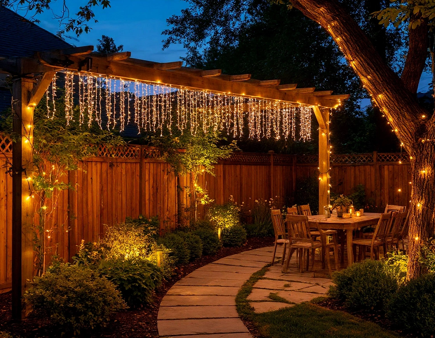 Идеи украшения сада и двора гирляндами