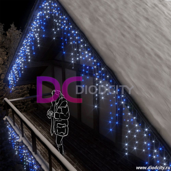 Светодиодная бахрома Rich LED 3х0.5 м, бело-синяя, IP54