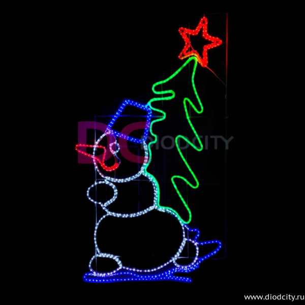 Светодиодная консоль "Снеговик с елкой", 200х110 см Светодиодная консоль "Снеговик с елкой", 200х110 см