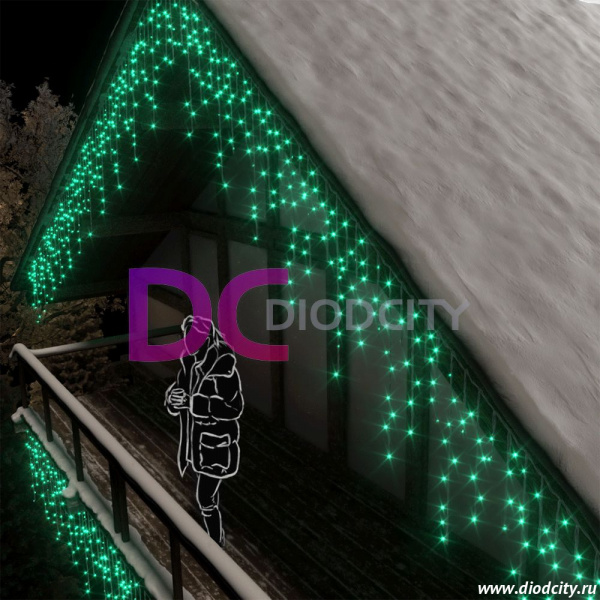 Световая бахрома 3*0.9 м, герметичный колпачок, мерцающая, зеленый IP65
