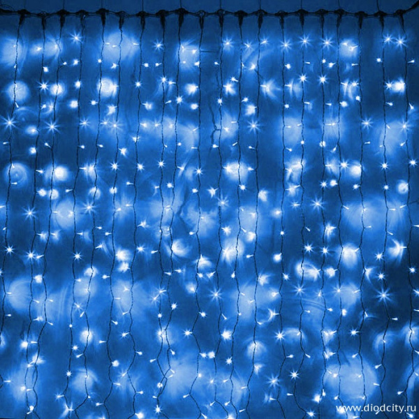 Светодиодный мерцающий занавес "Дождь", IP65, 2x6м, синий Светодиодный мерцающий занавес "Дождь", IP65, 2x6м, синий
