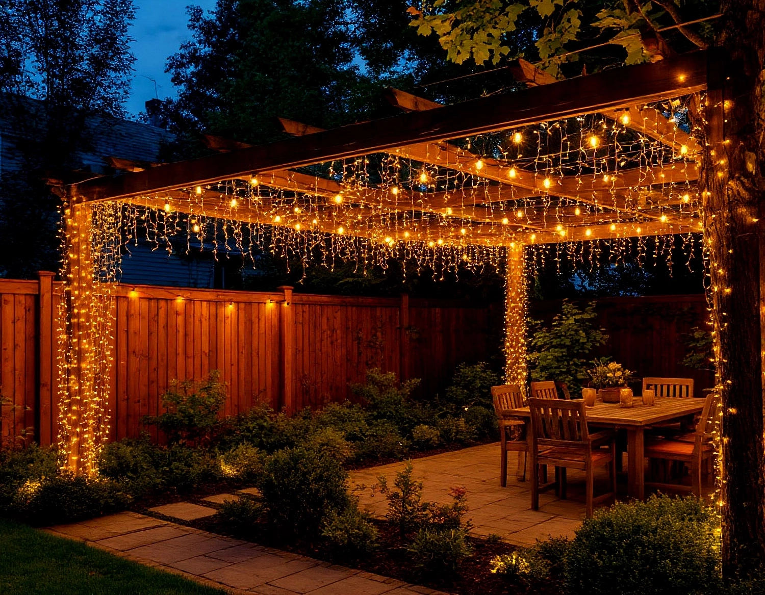 Идеи украшения сада и двора гирляндами