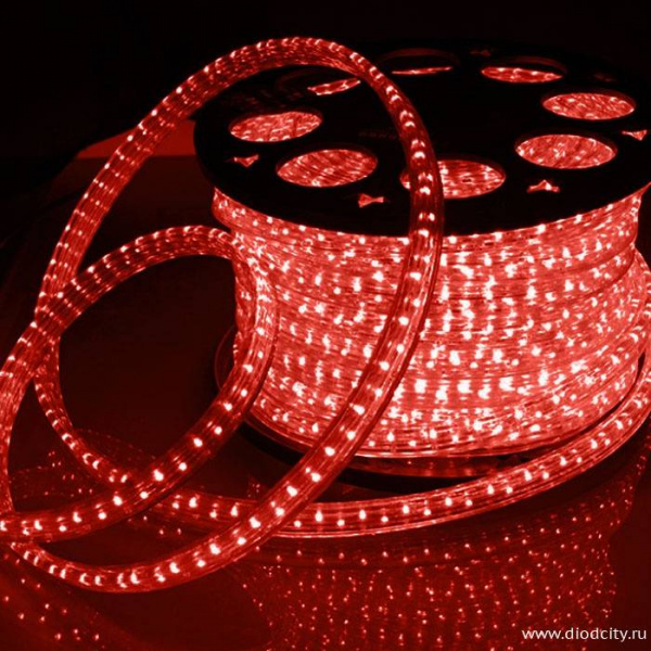 Светодиодный дюралайт 3-х жильный плоский 11*18мм, красный