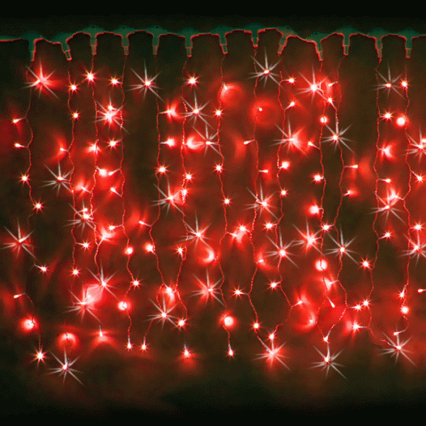 Светодиодный занавес "Дождь", 2 х 1.5м, красные диоды, мерцающий