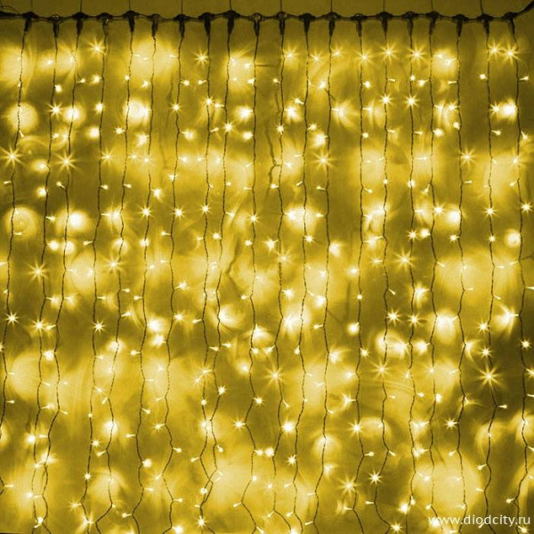 Светодиодный мерцающий занавес "Дождь", IP65, 2x6м, желтый Светодиодный мерцающий занавес "Дождь", IP65, 2x6м, желтый