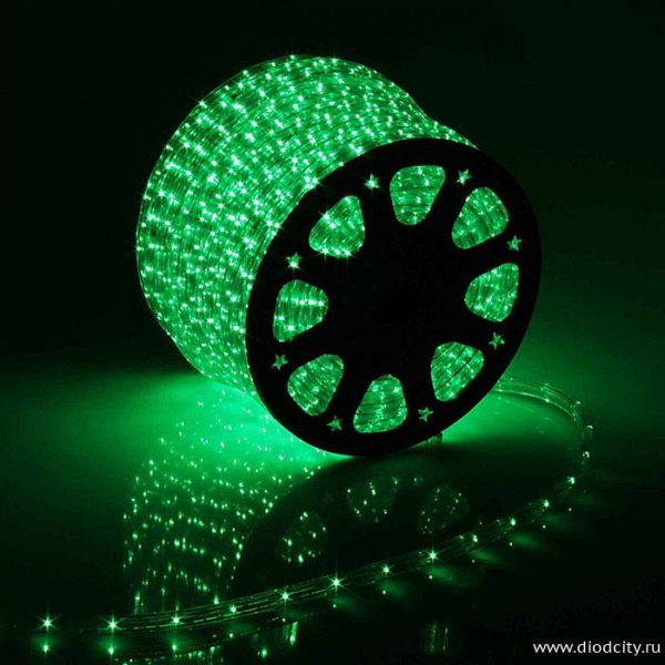 Светодиодный дюралайт - чейзинг круглый, 16мм, зеленый (5 жил)