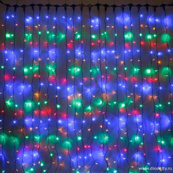 Светодиодный мерцающий занавес "Дождь", IP65, 2x3м, мультиколор Светодиодный мерцающий занавес "Дождь", IP65, 2x3м, мультиколор