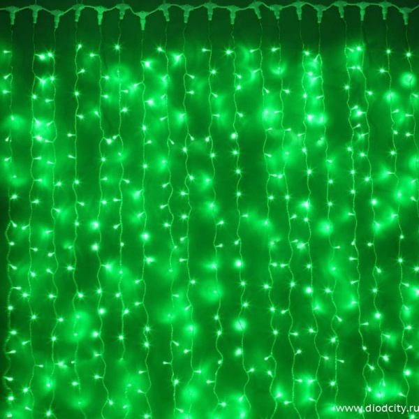 Светодиодный занавес "Дождь", 2 х 3м, зеленые диоды, мерцающий