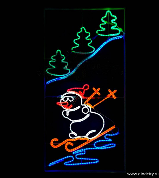 Светодиодная консоль "Снеговик на лыжах", 200х100 см Светодиодная консоль "Снеговик на лыжах", 200х100 см