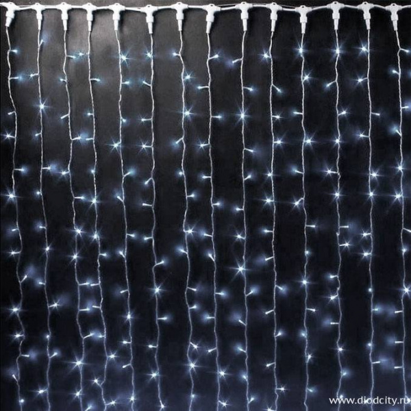 Светодиодный дождь (занавес) мерцающий 2х3 белые диоды, белый провод