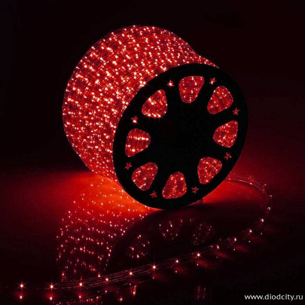 Светодиодный дюралайт - чейзинг круглый, 16мм, красный (5 жил)