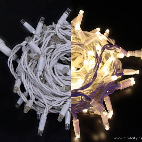 Светодиодная гирлянда Нить 10 м, 24 В, резина провод , теплая белая