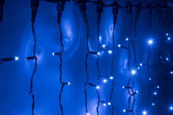 Светодиодный мерцающий занавес "Дождь", IP65, 2x6м, синий Светодиодный мерцающий занавес "Дождь", IP65, 2x6м, синий