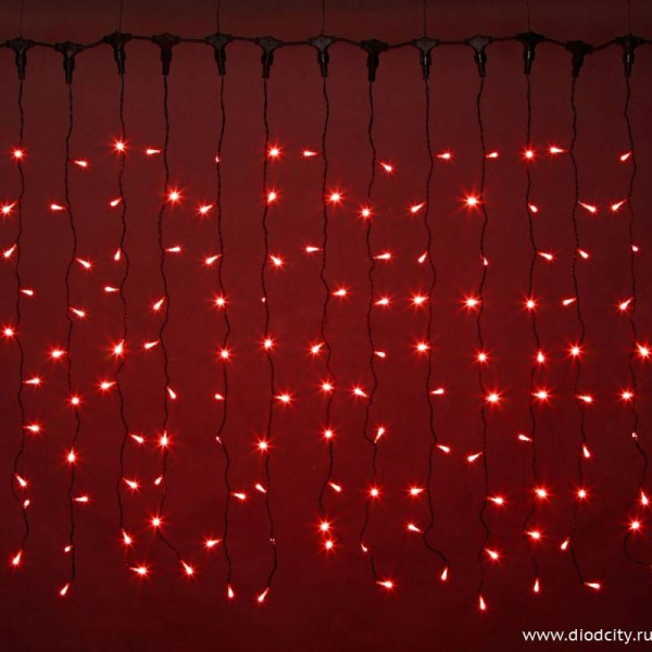 Светодиодный мерцающий занавес "Дождь", IP65, 2x1.5м, красный Светодиодный мерцающий занавес "Дождь", IP65, 2x1.5м, красный