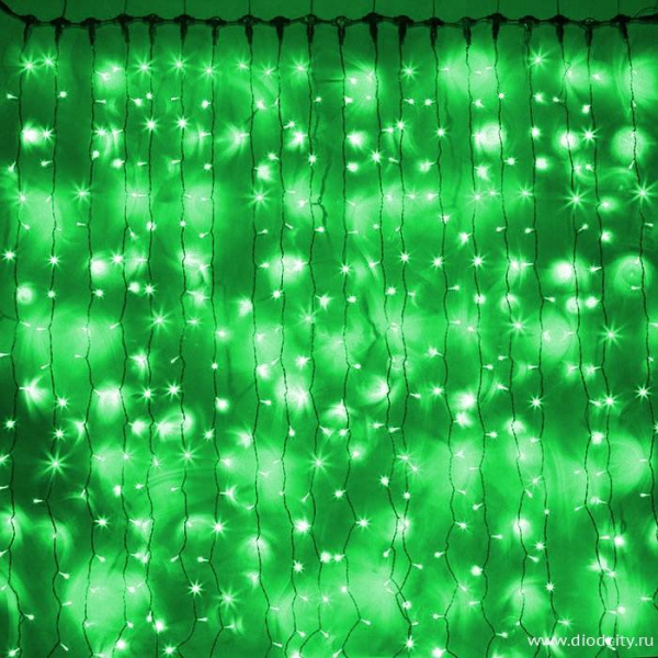 Светодиодный мерцающий занавес "Дождь", IP65, 2x3м, зеленый Светодиодный мерцающий занавес "Дождь", IP65, 2x3м, зеленый