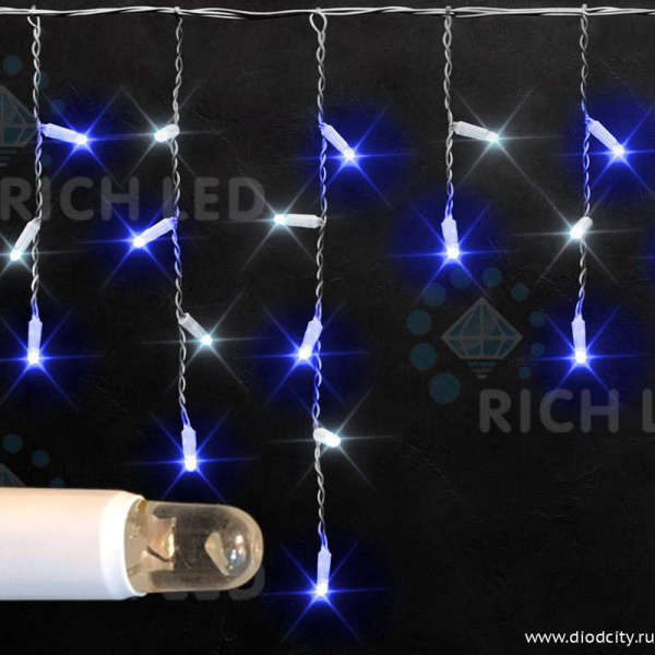 Светодиодная бахрома Rich LED 3х0.5 м, IP65, прозрачный провод, сине-белая