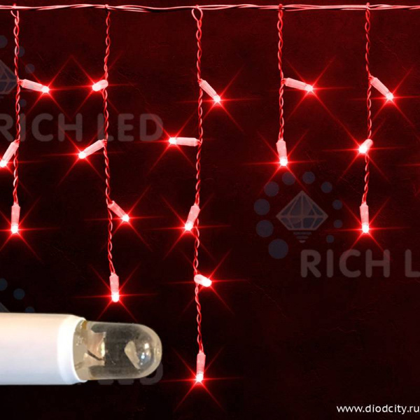 Светодиодная бахрома Rich LED 3х0.5 м, IP65,провод ПВХ, красная