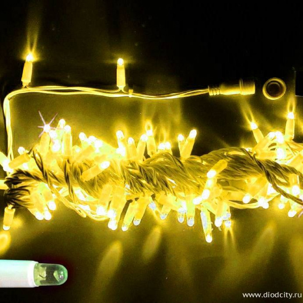 Светодиодная гирлянда Нить 10 м, 24 В, герметичный колпачок, желтая