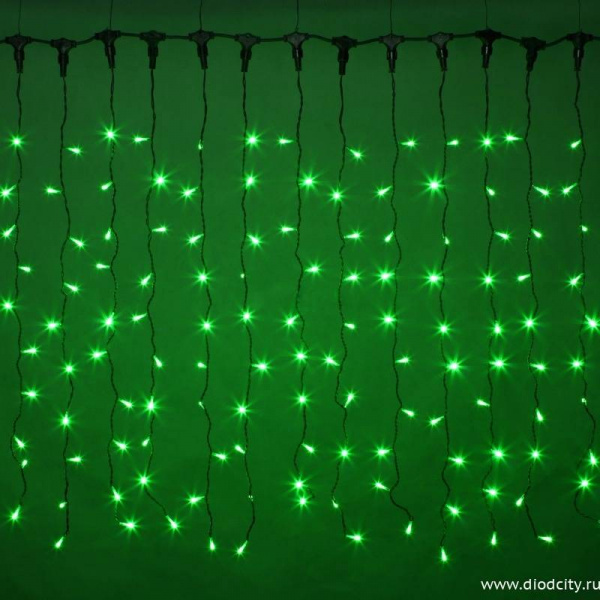 Светодиодный занавес "Дождь", 2 х 1.5м. зеленые диоды