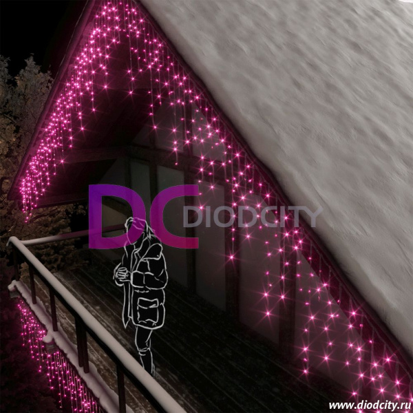 Светодиодная бахрома Rich LED 3х0.5 м, розовая, IP54