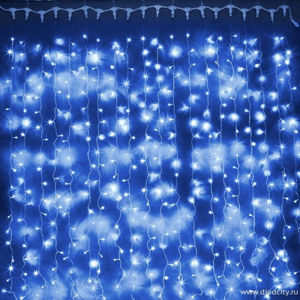 Светодиодный мерцающий занавес "Дождь", IP65, 2x3м, синий Светодиодный мерцающий занавес "Дождь", IP65, 2x3м, синий
