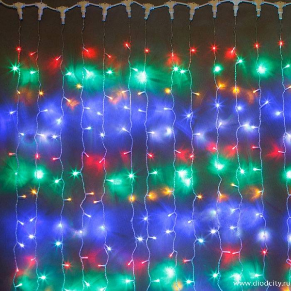 Световой занавес "Дождь" 2*1.5м, мульти диоды(4цв), провод каучук