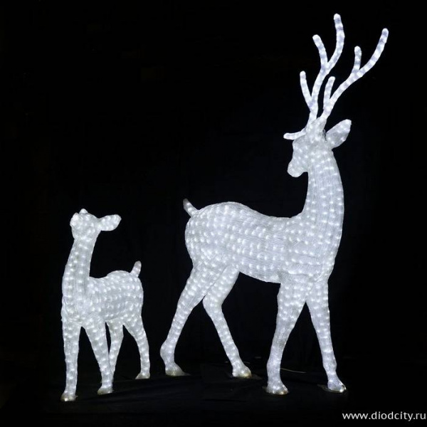Световые акриловые фигуры "Пара благородных оленей", белые